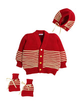Little Angels Little Angels Sweater Set Baby Wool Full Sleeves V-Neck Bumper Striped Blue & Navy 3-Piece Set Sweater Sets Stripe Hop Cozy Baby Outfit 3-6M / Red & Yellow / Baby Wool